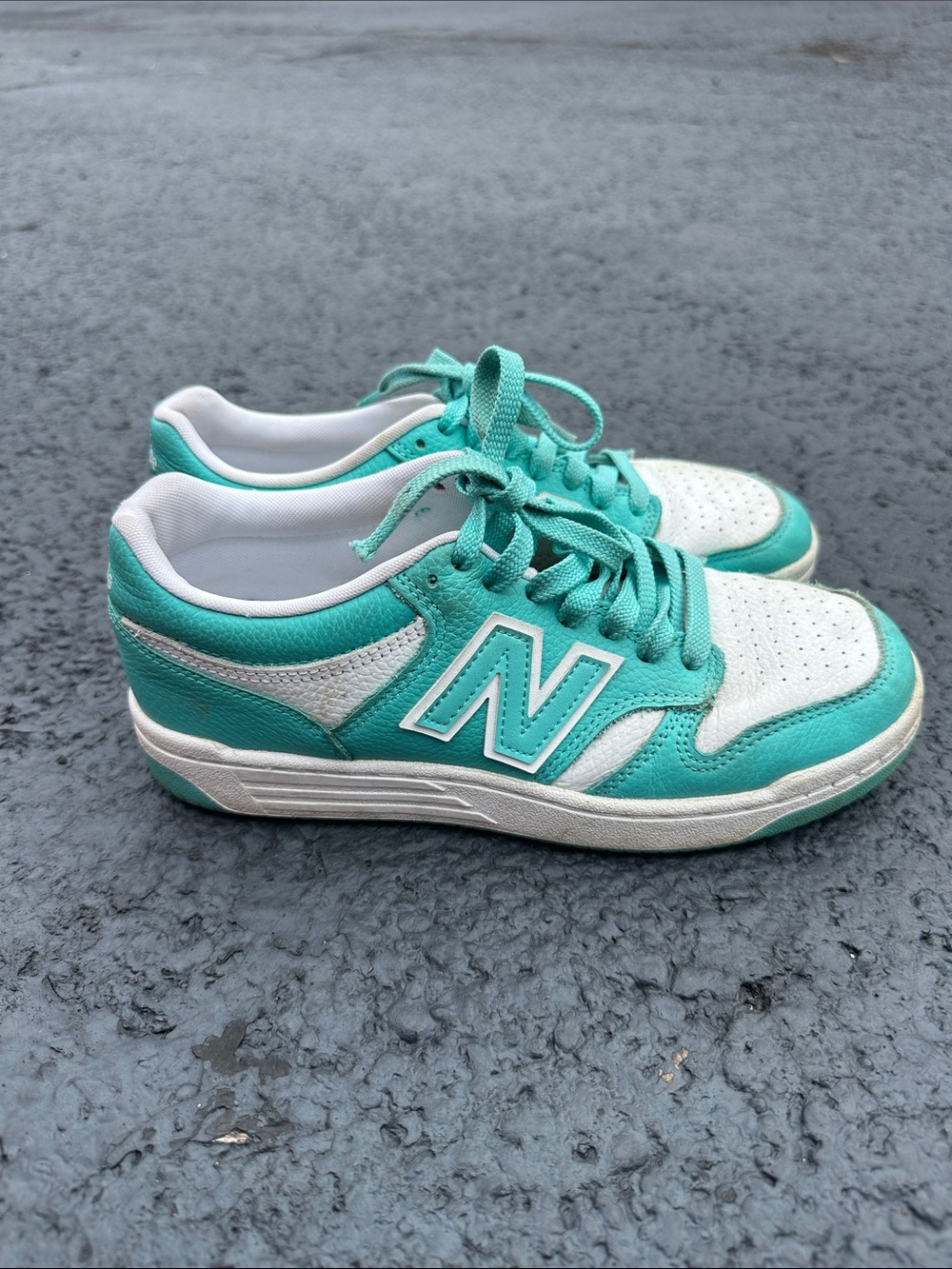 New Balance Teal and White Low-Top Sneakers